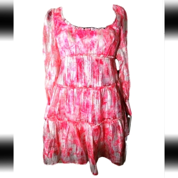 Marchesa Notte Womens Pink Gathered Metallic Fil Coupé Organza Mini Dress 4 - Picture 2 of 16